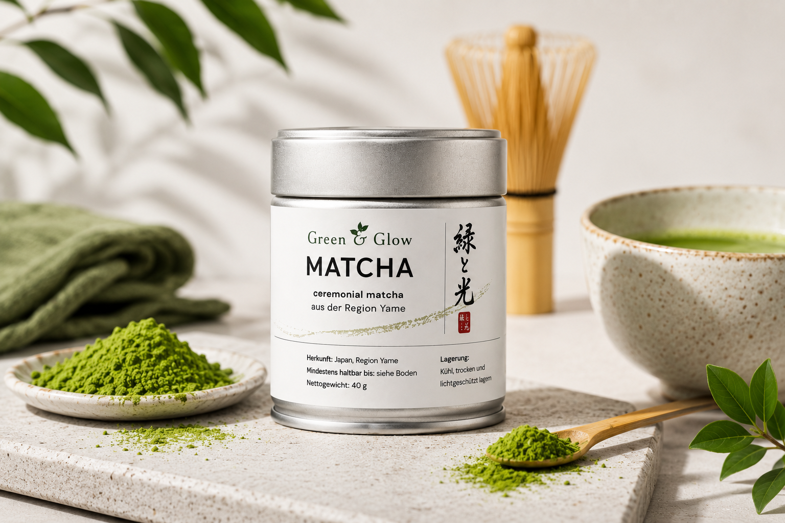 Green & Glow Ceremonial Matcha Grüntee 100% natürlich 40 g